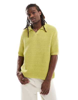 Reclaimed Vintage boxy cropped crochet polo in green