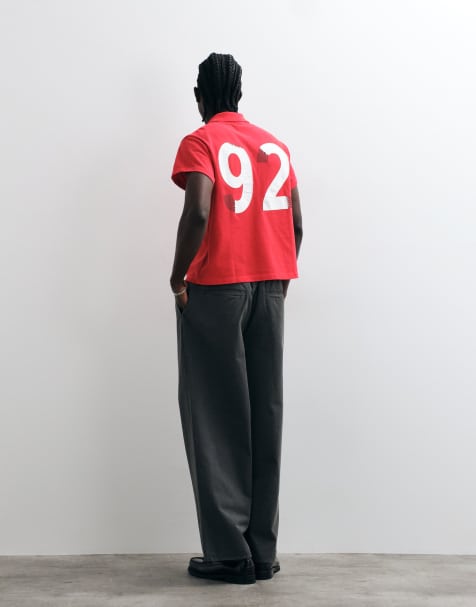 Reclaimed Vintage boxy cropped polo top in red - view 1