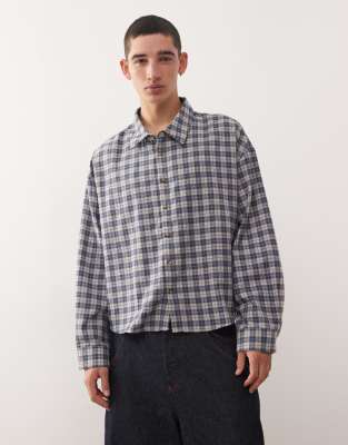 Reclaimed Vintage Reclaimed Vintage boxy cropped shirt in brushed grey check-Multi