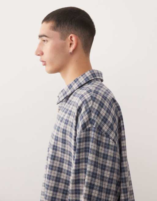 Reclaimed Vintage boxy cropped shirt in brushed grey check, 4 of 5