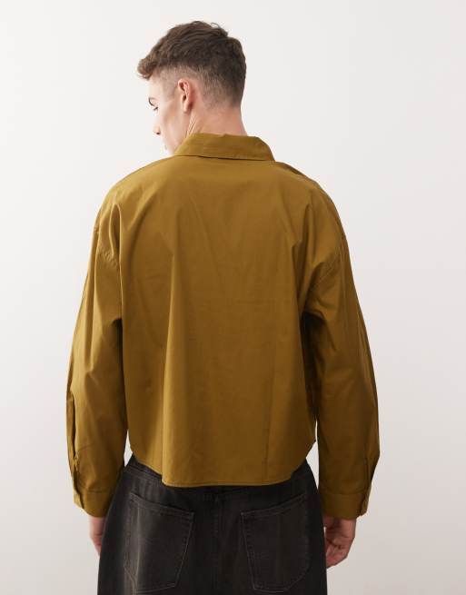 Reclaimed Vintage boxy cropped shirt with contrast stitching in khaki and navy