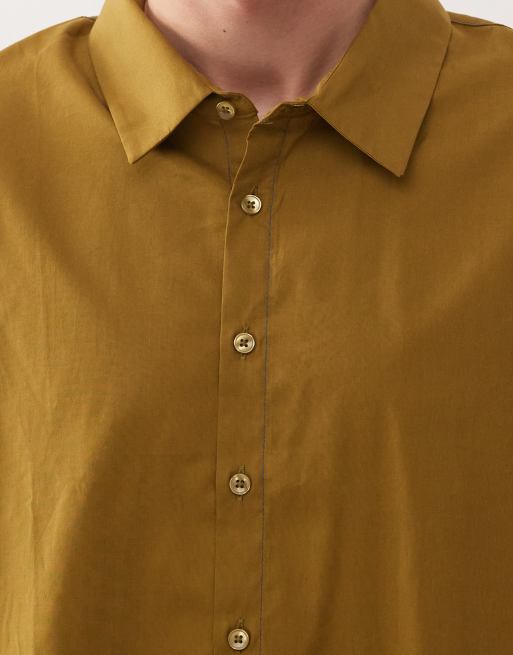 Reclaimed Vintage boxy cropped shirt with contrast stitching in khaki and navy