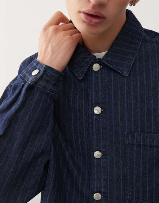 Reclaimed Vintage boxy denim jacket co-ord in blue pinstripe , 5 of 5