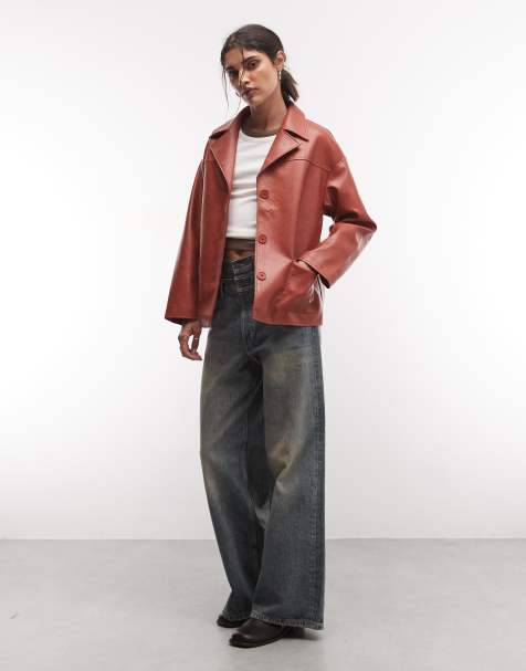Reclaimed Vintage boxy fit blazer met leerlook in rood - view 1