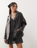 [Reclaimed Vintage] Reclaimed Vintage boxy fit leather look blazer in black 14 Black