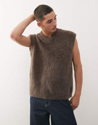 Reclaimed Vintage Boxy Knit V-neck Tank Top In Brown