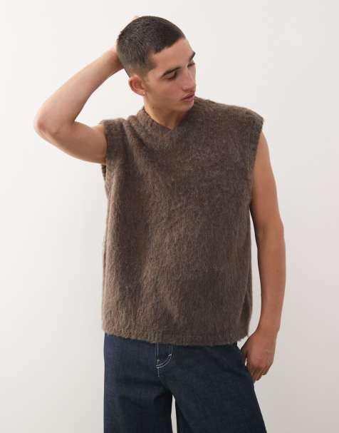 Reclaimed Vintage boxy knit v-neck tank top in brown - view 1
