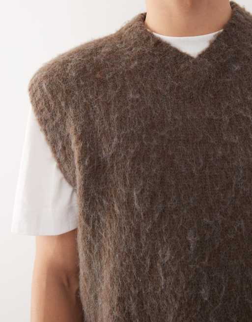 Reclaimed Vintage boxy knit v-neck tank top in brown  , 5 of 5