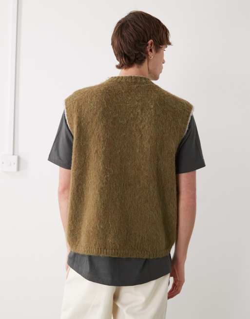 Reclaimed Vintage boxy knit v-neck vest with striped chest panel
