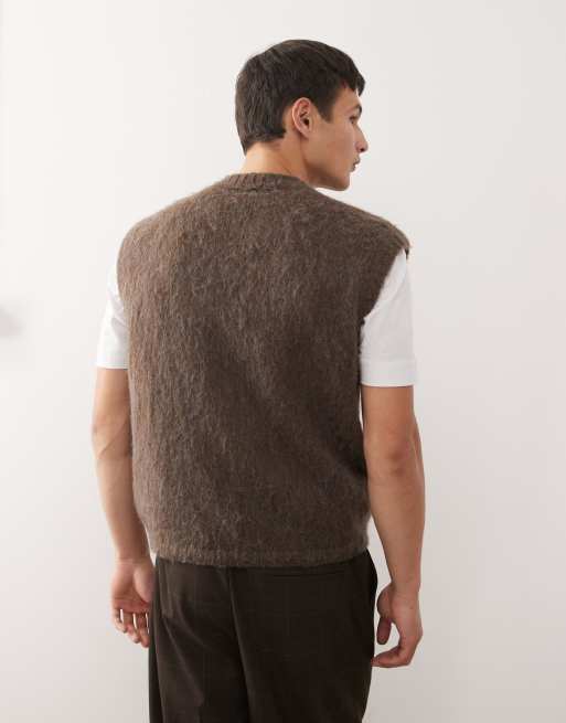 Reclaimed Vintage boxy knitted v-neck tank top in brown  , 3 of 5