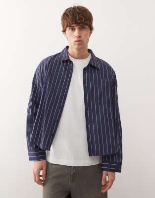 Reclaimed Vintage boxy oversized shirt in navy stripe-Multi
