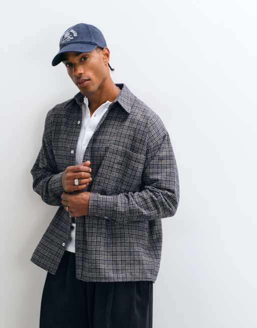 Reclaimed Vintage boxy oversized shirt in stone check, 1 of 5