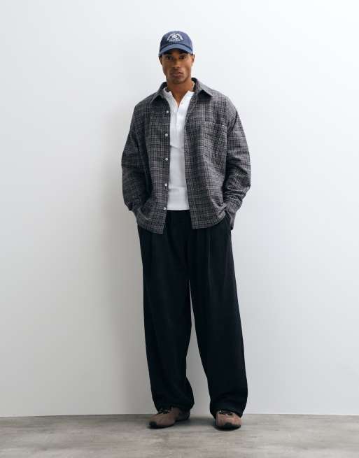 Reclaimed Vintage boxy oversized shirt in stone check, 2 of 5