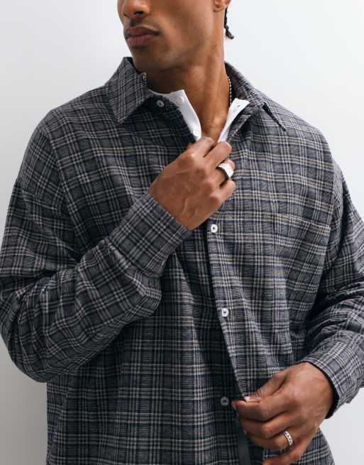 Reclaimed Vintage boxy oversized shirt in stone check, 3 of 5