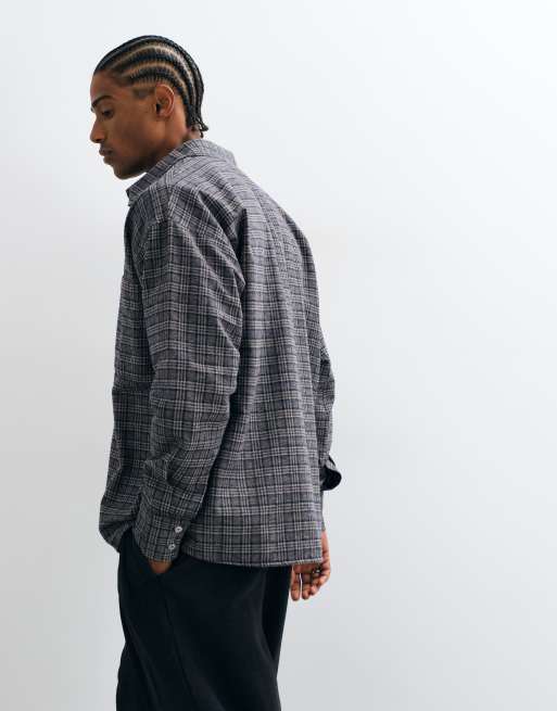 Reclaimed Vintage boxy oversized shirt in stone check, 4 of 5