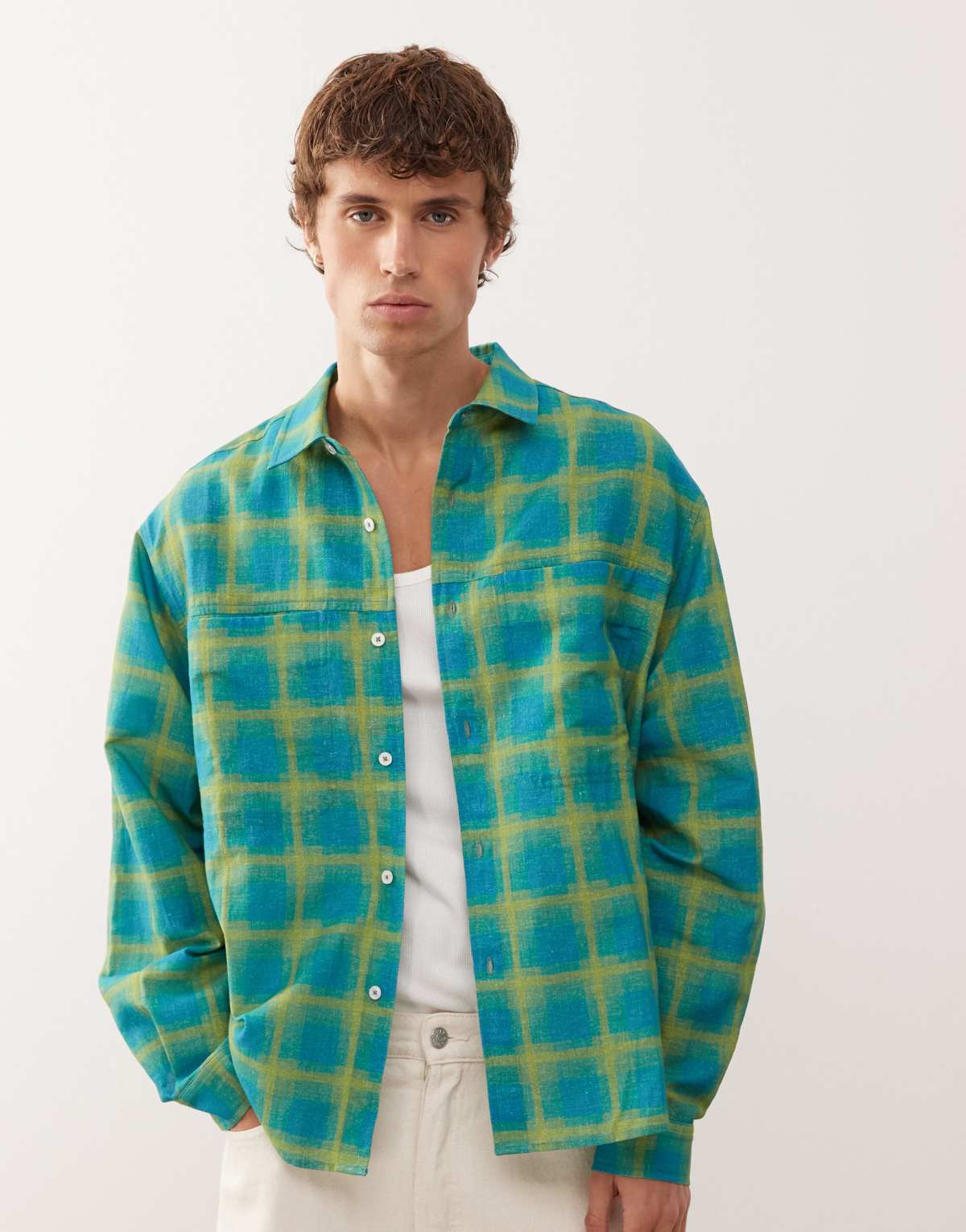 Reclaimed Vintage boxy shirt in blue and yellow check