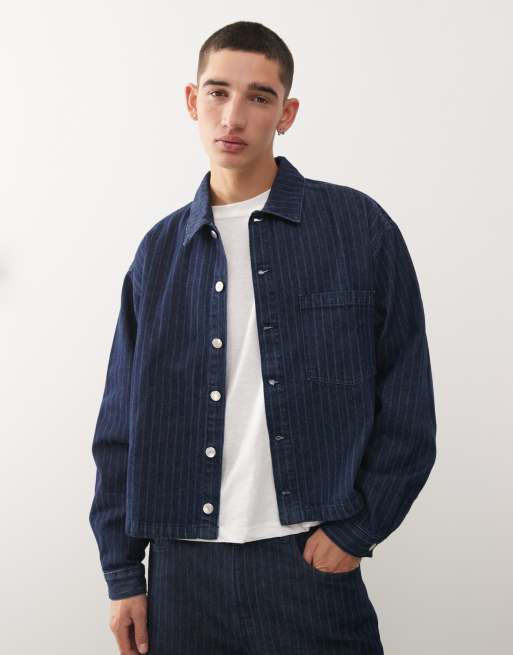 Reclaimed Vintage boxy shirt in blue pinstripes