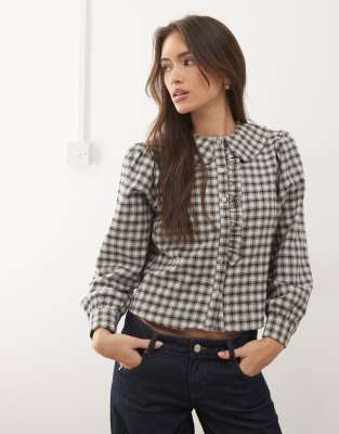 Reclaimed Vintage Boxy Shirt With Peter Pan Collar And Ruffle In Multi
