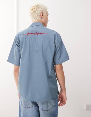 Reclaimed Vintage Boxy Short Sleeve Shirt With Back Embroidery Detail