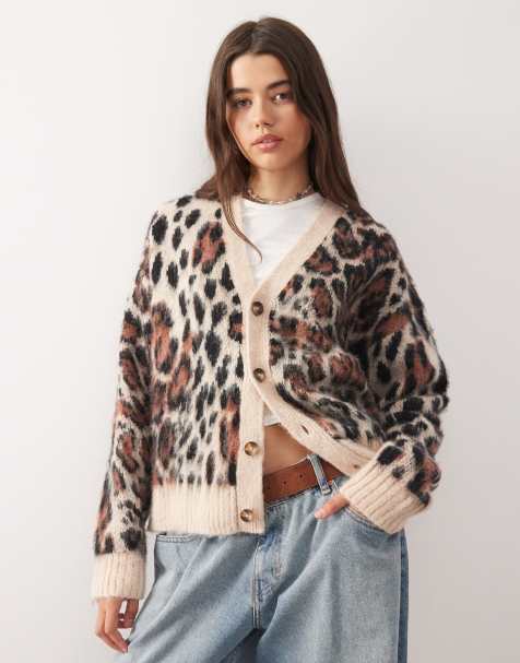 Reclaimed Vintage boxy v-neck cardigan in animal print  - view 1