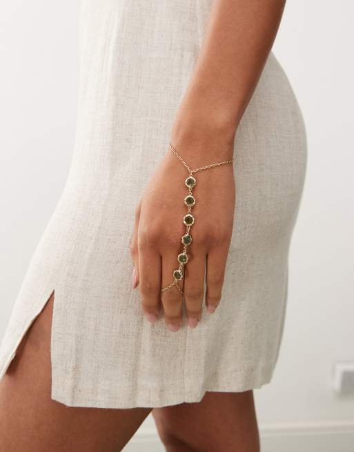 Reclaimed Vintage - Bracciale a maglie color oro con pietre blu