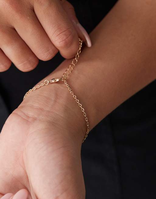 Reclaimed Vintage - Bracciale a maglie dorato con pietre rosse, 3 di 3