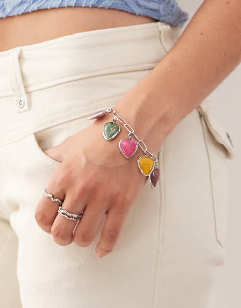 Reclaimed Vintage - Bracciale con charm multipli a cuore colorati - view 1