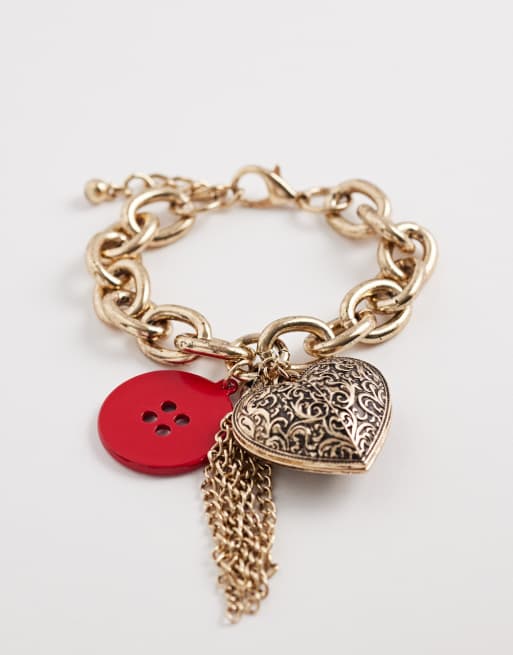 Reclaimed Vintage - Bracciale dorato spesso con ciondoli