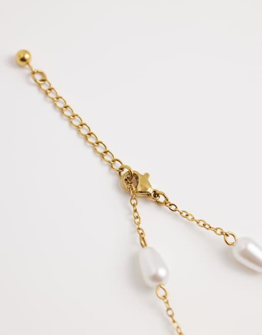 Reclaimed Vintage - Bracciale in acciaio inossidabile con pietra blu e perla a goccia, 3 di 3
