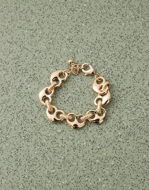 Reclaimed Vintage - Bracciale tonalità oro con maglie a cuore, 2 di 3