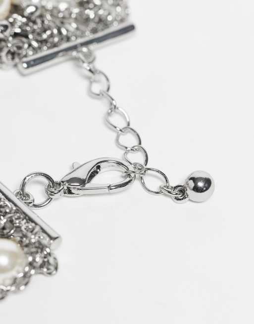 Reclaimed Vintage - Bracciale unisex a strati con perle argentato, 3 di 3