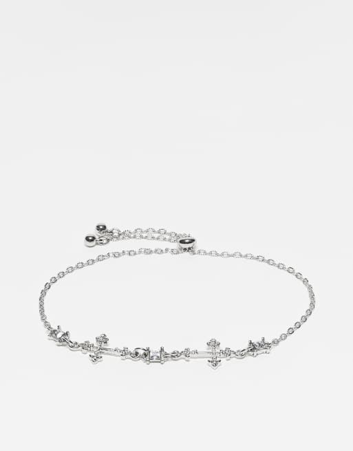 Reclaimed Vintage - Bracciale unisex argentato con croce