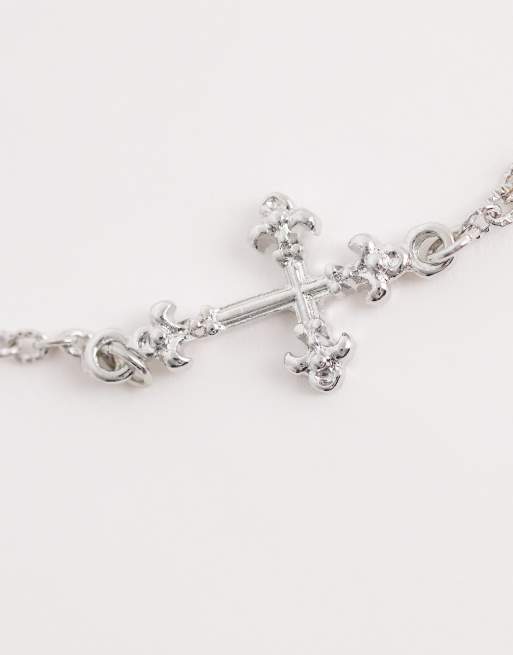 Reclaimed Vintage - Bracciale unisex argentato con croce, 2 di 3