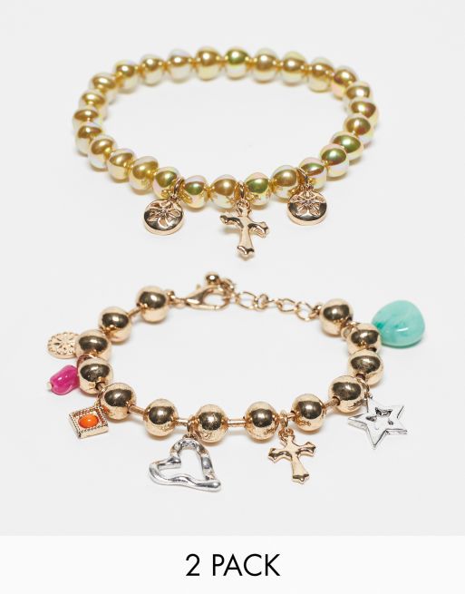Reclaimed Vintage - Bracciale unisex con perline e ciondoli color oro