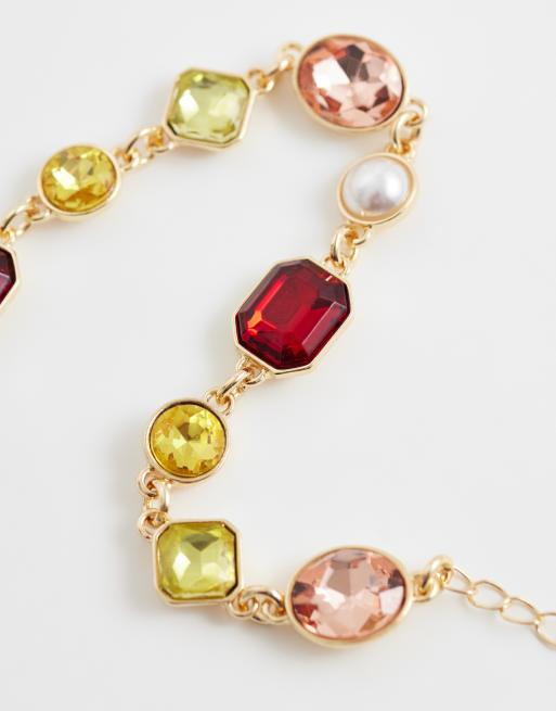 Reclaimed Vintage - Bracciale unisex dorato con gemme e perle, 2 di 3