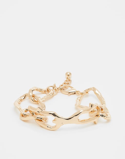 Reclaimed Vintage - Bracciale unisex in metallo martellato color oro
