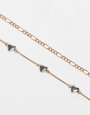 RECLAIMED VINTAGE BRACELET CHAIN 2 PACK WITH HEARTS 