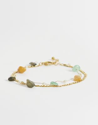 Reclaimed Vintage - Bracelet de cheville en acier inoxydable à pierres semi-précieuses - Doré