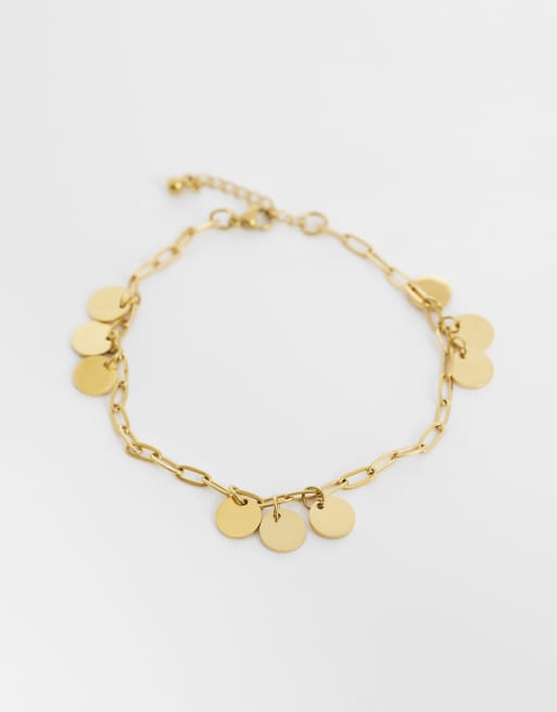 Reclaimed Vintage - Bracelet de cheville en acier inoxydable résistant à l'eau avec breloques - Doré