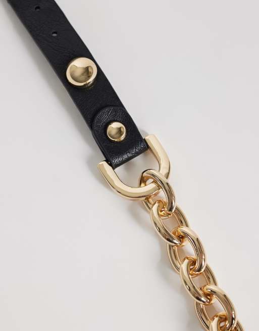 Reclaimed Vintage bracelet mêlant cuir et chaîne doré vieilli, 2 de 3