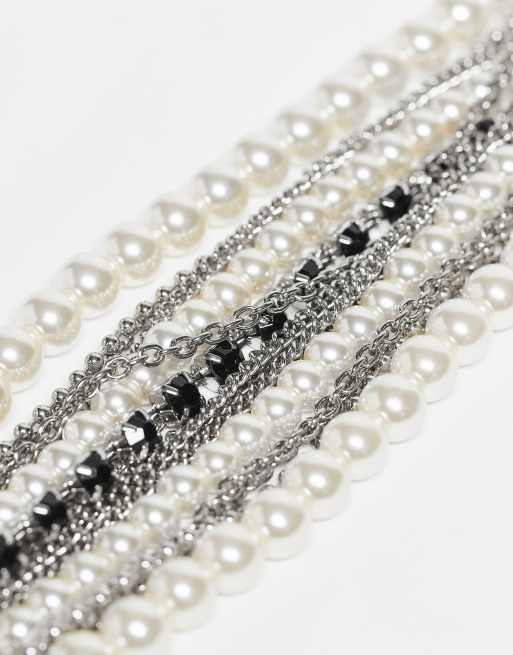 Reclaimed Vintage - Bracelet multi-rangs unisexe avec perles nacrées - Argenté, 2 de 3