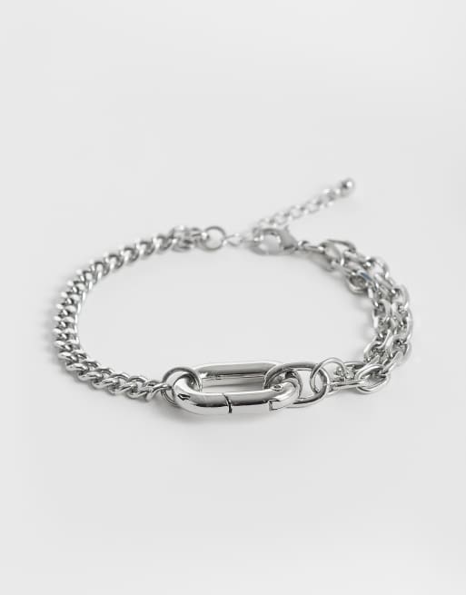 Reclaimed Vintage - Bracelet unisexe multi-rangs à maillons - Argenté