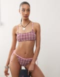 [Reclaimed Vintage] Reclaimed Vintage bralet bikini top in pink seersucker gingham 8 Pink Gingham
