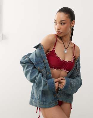Shop Reclaimed Vintage Bralet Bikini Top With Frills In Red