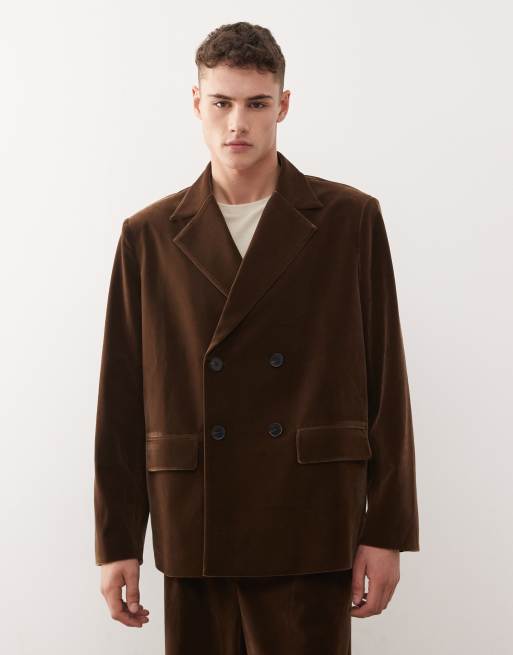 Reclaimed Vintage – Brązowa aksamitna elegancka marynarka oversize, część zestawu