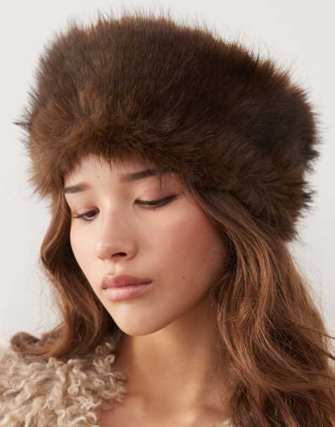 Reclaimed Vintage – Brązowa opaska na głowę ze sztucznego futra - view 1