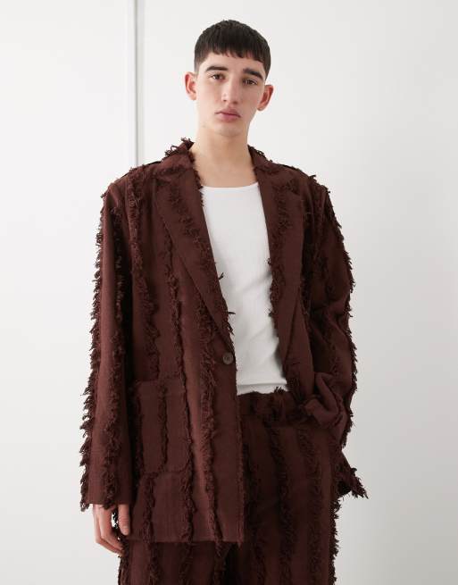 Reclaimed Vintage – Brązowa postrzępiona marynarka garniturowa oversize, 2 z 5
