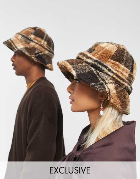 Reclaimed Vintage – Brązowy kapelusz unisex typu bucket w kratę - view 1