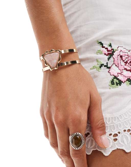 Reclaimed Vintage - Brede armband met siersteen in goud