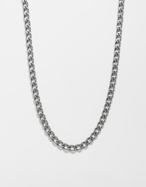 Reclaimed Vintage - Brede uniseks ketting van waterbestendig roestvrij staal voor dagelijks gebruik in zilver